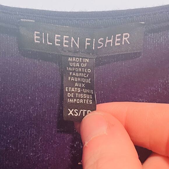 Eileen Fisher Navy Drape Neck Knit Midi Dress XS Fit Flare Stretchy Workwear - Picture 5 of 6